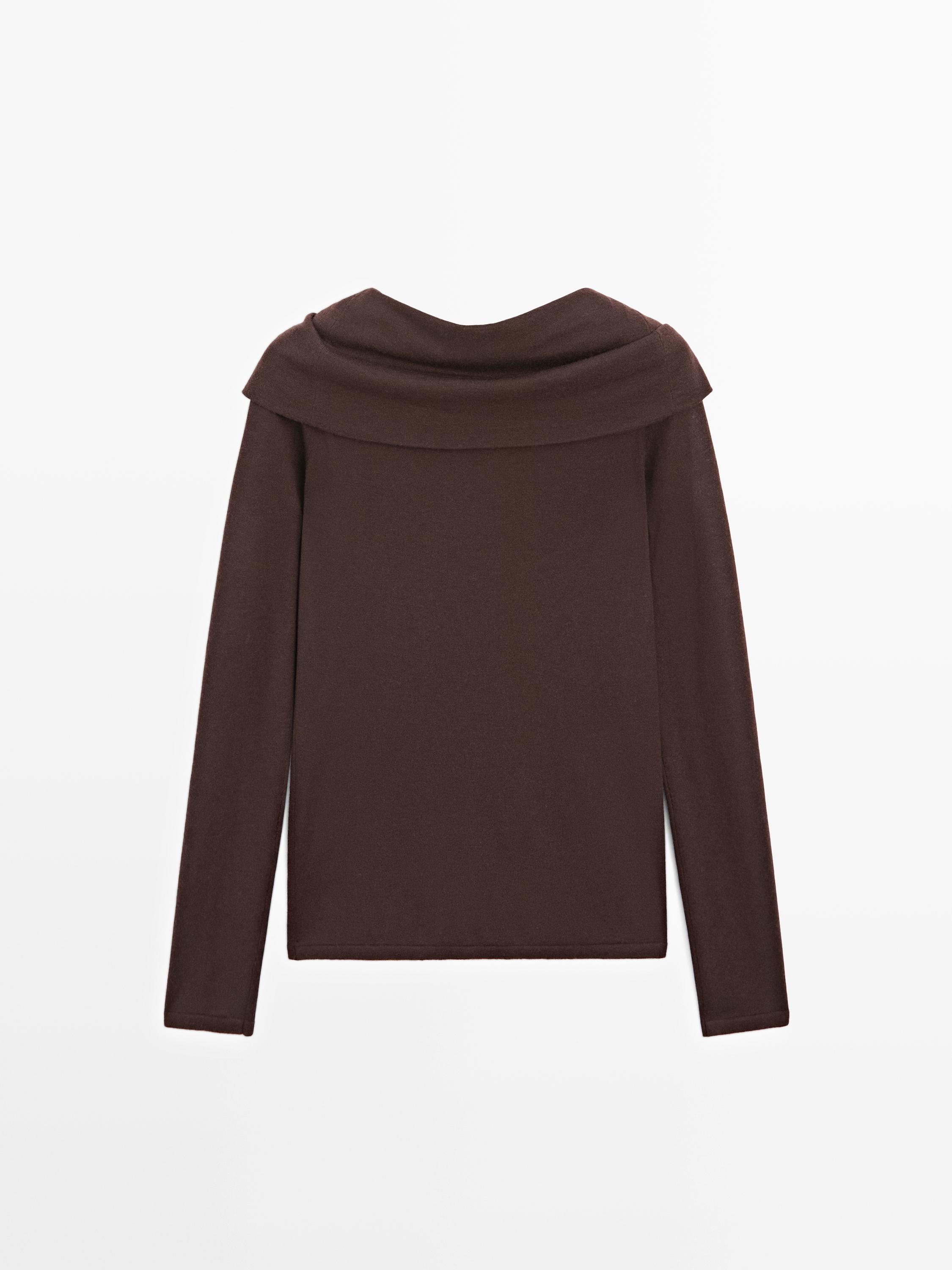 Knit wool blend off-the-shoulder sweater